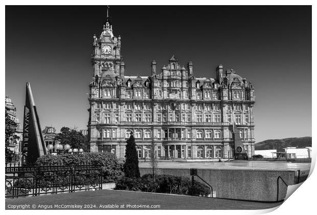 Balmoral Hotel in Edinburgh mono Print by Angus McComiskey