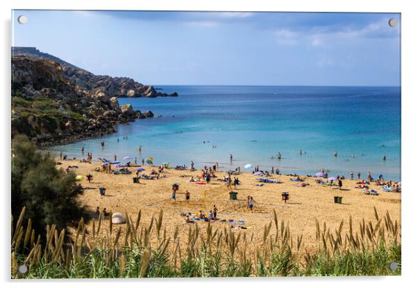 Golden Bay And Beach On Malta Island Acrylic by Artur Bogacki