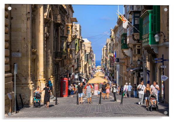 Merchants Street In Valletta City, Malta Acrylic by Artur Bogacki