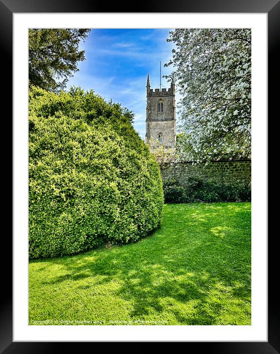 Spring blossom and Norman church Framed Mounted Print by Roger Mechan