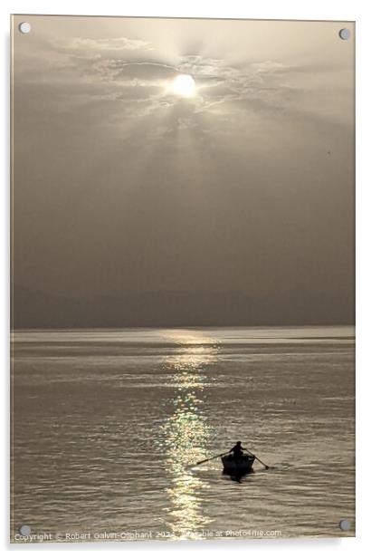 Sun shining on a lone rowboat  Acrylic by Robert Galvin-Oliphant