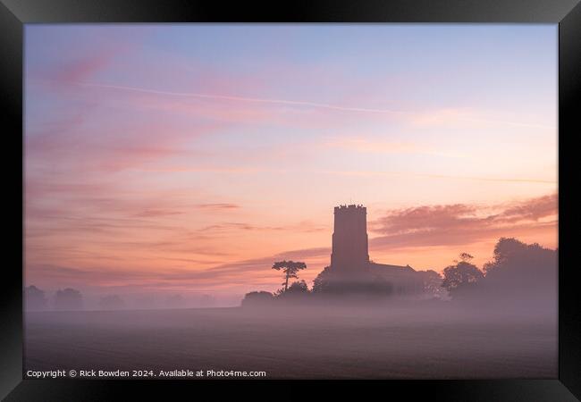 Honing Church in the Mist Framed Print by Rick Bowden