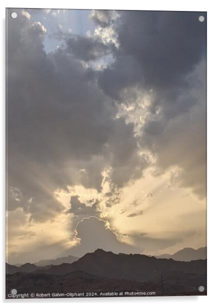 Dramatic sunset clouds over mountains  Acrylic by Robert Galvin-Oliphant