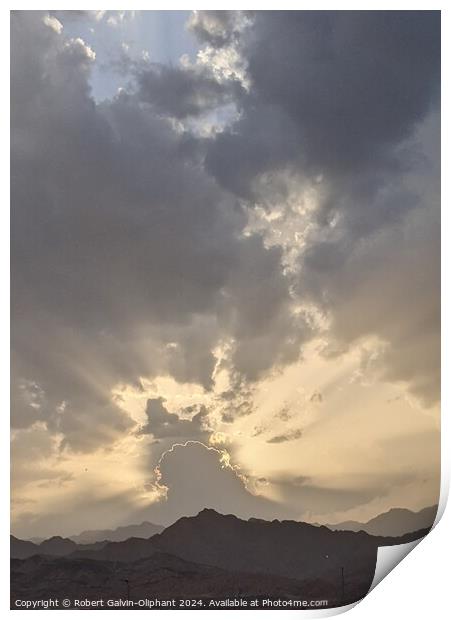 Dramatic sunset clouds over mountains  Print by Robert Galvin-Oliphant