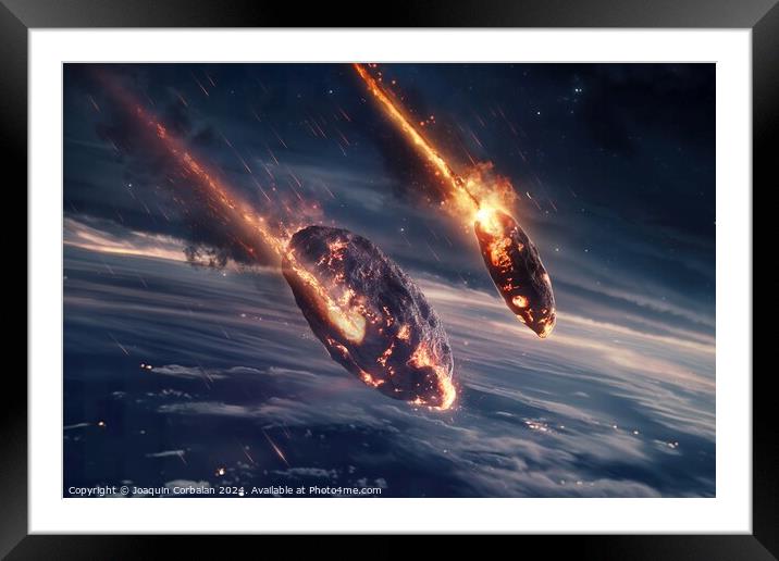 Two rockets with flames trailing behind them as they ascend through the air. Framed Mounted Print by Joaquin Corbalan