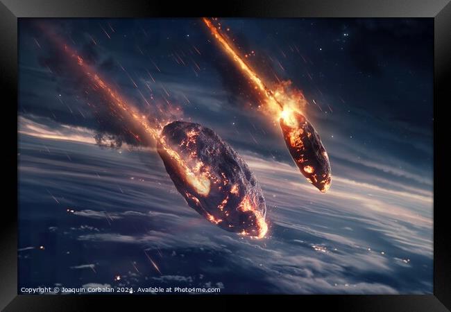 Two rockets with flames trailing behind them as they ascend through the air. Framed Print by Joaquin Corbalan