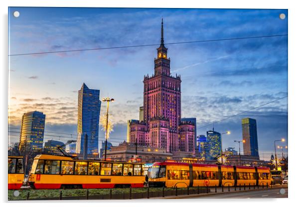 Warsaw Evening Skyline In Poland Acrylic by Artur Bogacki