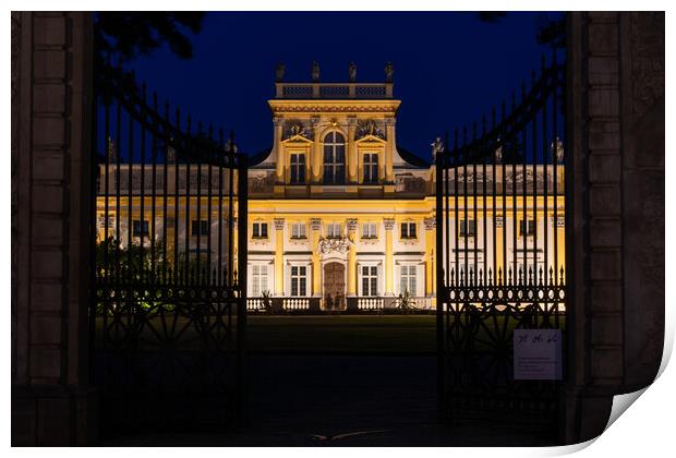 Main Gate to Wilanow Palace in Warsaw at Night Print by Artur Bogacki