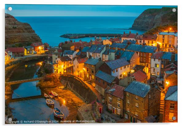 Staithes village at dusk Acrylic by Richard O'Donoghue