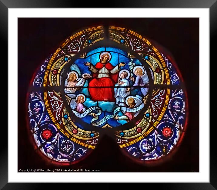 Jesus Heaven Stained Glass Saint Nizier Church Lyon France Framed Mounted Print by William Perry
