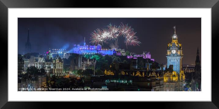 Edinburgh Castle Tattoo Fireworks Framed Mounted Print by Karsten Moerman