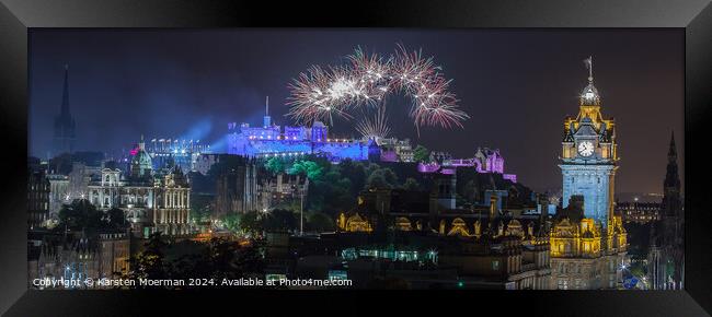 Edinburgh Castle Tattoo Fireworks Framed Print by Karsten Moerman