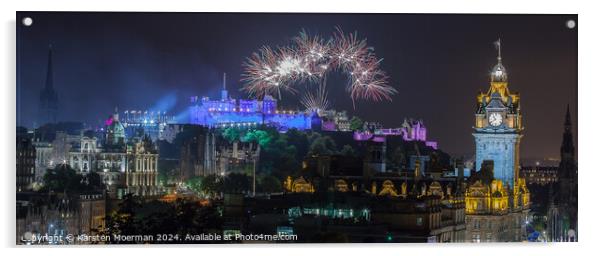 Edinburgh Castle Tattoo Fireworks Acrylic by Karsten Moerman