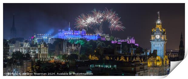 Edinburgh Castle Tattoo Fireworks Print by Karsten Moerman