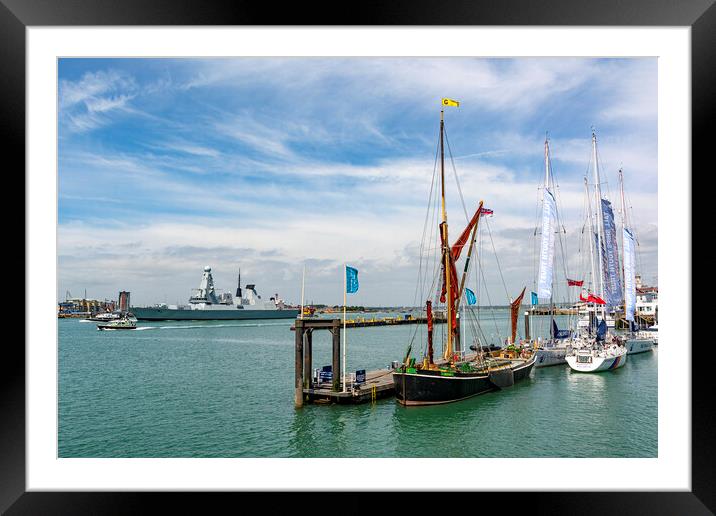 Thames Barge 'Alice' with HMS Duncan Framed Mounted Print by Malcolm McHugh