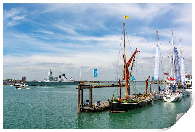 Thames Barge 'Alice' with HMS Duncan Print by Malcolm McHugh