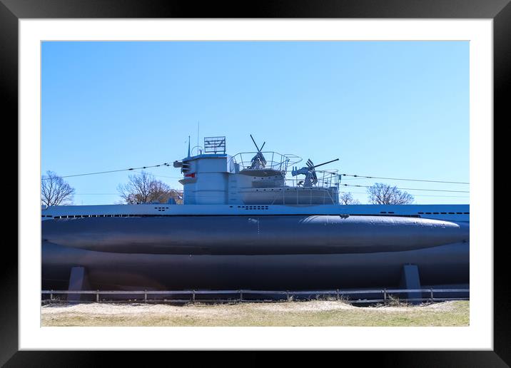 Nice view at the submarine u-995 at the beach of Laboe in Germany on a sunny day Framed Mounted Print by Michael Piepgras