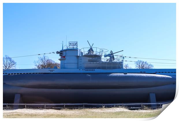 Nice view at the submarine u-995 at the beach of Laboe in Germany on a sunny day Print by Michael Piepgras