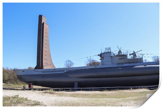 Nice view at the submarine u-995 at the beach of Laboe in Germany on a sunny day Print by Michael Piepgras