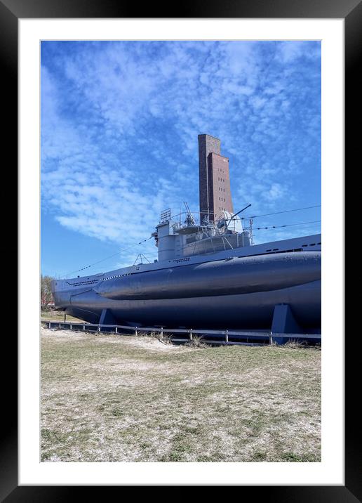Nice view at the submarine u-995 at the beach of Laboe in Germany on a sunny day Framed Mounted Print by Michael Piepgras