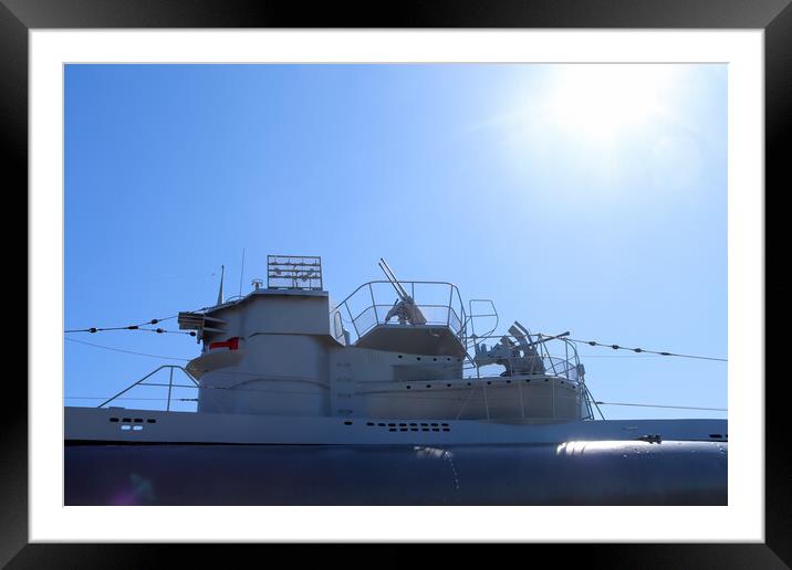 Nice view at the submarine u-995 at the beach of Laboe in Germany on a sunny day Framed Mounted Print by Michael Piepgras