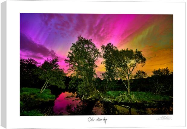 Calm waters edge aurora over river Canvas Print by JC studios LRPS ARPS