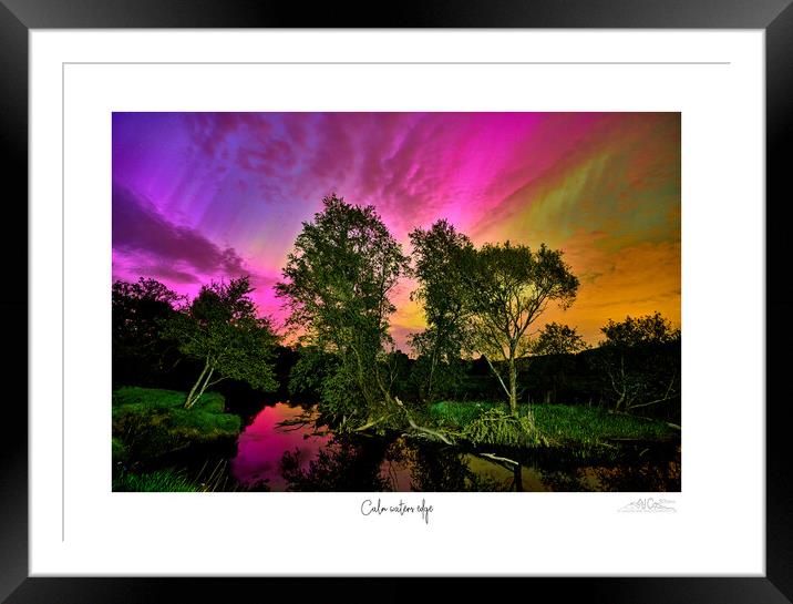 Calm waters edge aurora over river Framed Mounted Print by JC studios LRPS ARPS