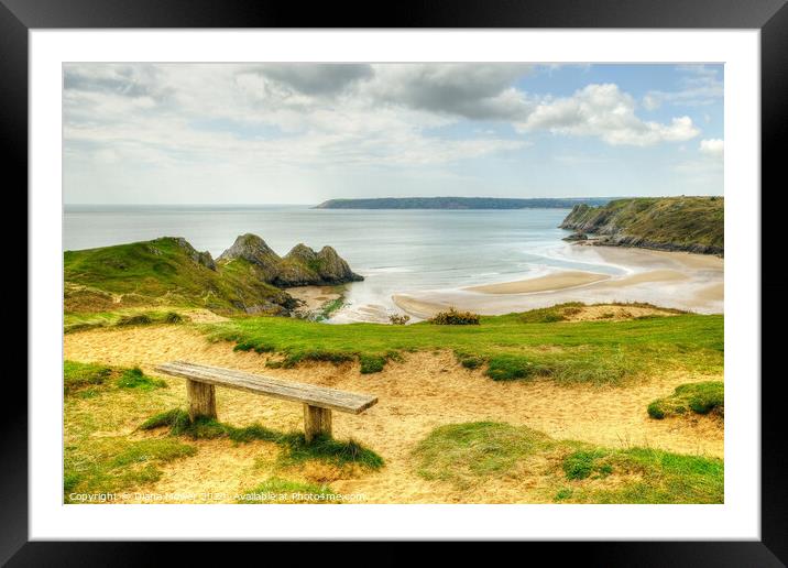 Three Cliffs Bay Gower Wales Framed Mounted Print by Diana Mower