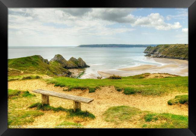 Three Cliffs Bay Gower Wales Framed Print by Diana Mower