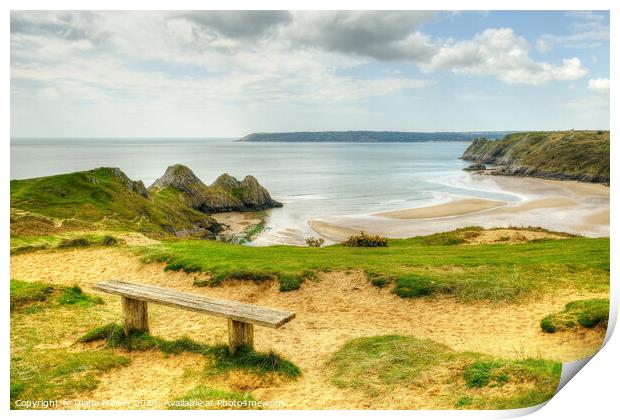 Three Cliffs Bay Gower Wales Print by Diana Mower