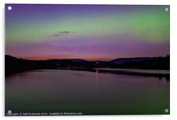 Aurora borealis Llyn On Reservoir Bannau Brycheiniog  Wales  Acrylic by Neil McKenzie