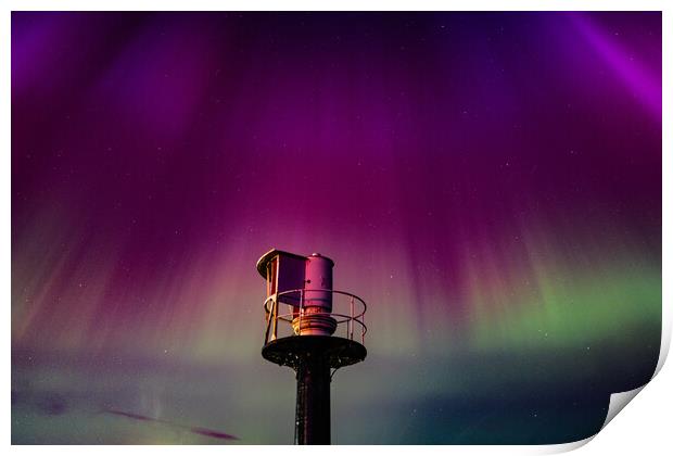 Northern Lights over the Lighthouse Print by Ciaran Craig