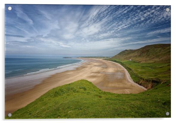 A landscape view of the beach at Rhossili Bay on the Gower Peninsula in Wales UK Acrylic by John Gilham