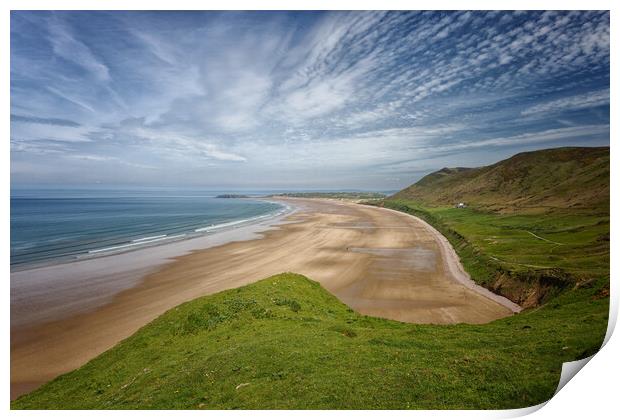 A landscape view of the beach at Rhossili Bay on the Gower Peninsula in Wales UK Print by John Gilham