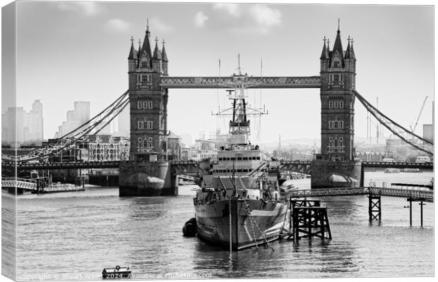 London: HMS Belfast and Tower Bridge Canvas Print by Stuart Wyatt