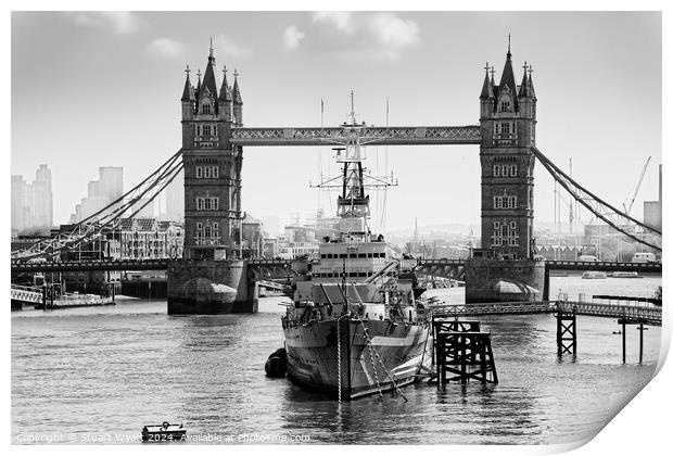London: HMS Belfast and Tower Bridge Print by Stuart Wyatt