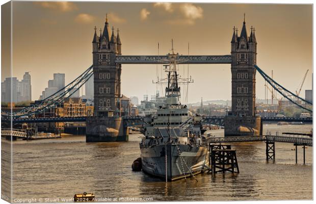 HMS Belfast and Tower Bridge Canvas Print by Stuart Wyatt