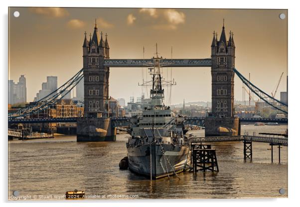 HMS Belfast and Tower Bridge Acrylic by Stuart Wyatt