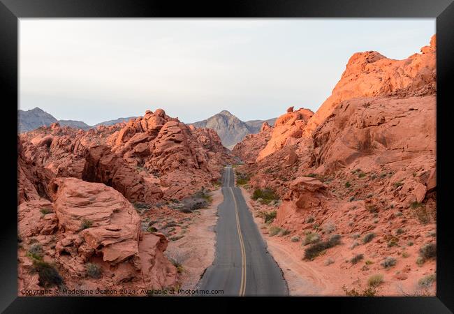 Sunrise View of Famous Mouse's Tank Road At Valley of Fire State Park Framed Print by Madeleine Deaton