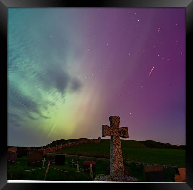 The Northern Lights in a graveyard on Anglesey Wales Framed Print by Gail Johnson