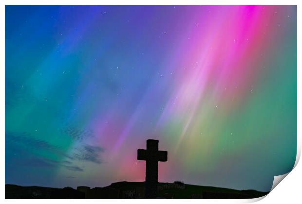 The Northern Lights in a graveyard on Anglesey Wales Print by Gail Johnson