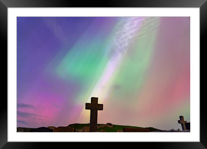 The Northern Lights in a graveyard on Anglesey Wales Framed Mounted Print by Gail Johnson