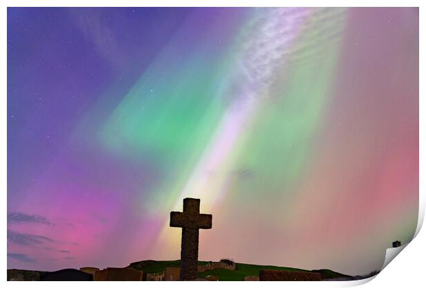 The Northern Lights in a graveyard on Anglesey Wales Print by Gail Johnson