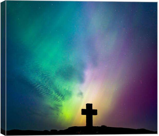 The Northern Lights in a graveyard on Anglesey Wales Canvas Print by Gail Johnson
