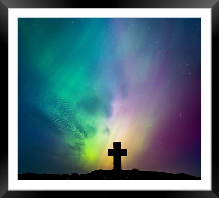 The Northern Lights in a graveyard on Anglesey Wales Framed Mounted Print by Gail Johnson