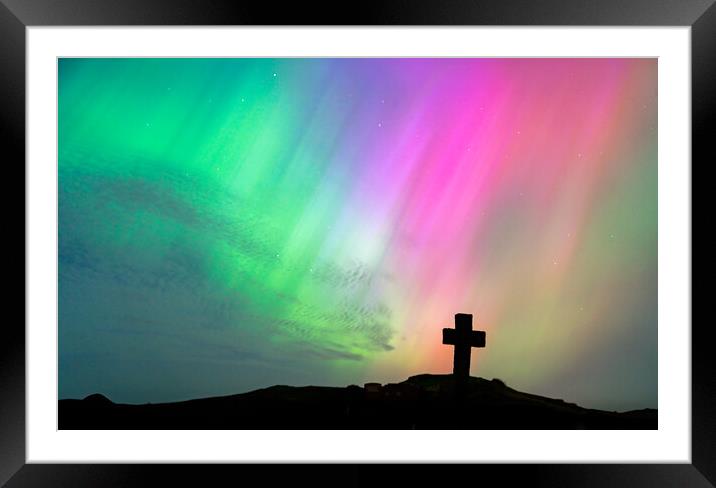 The Northern Lights in a graveyard on Anglesey Wales Framed Mounted Print by Gail Johnson