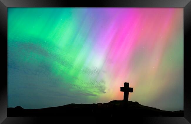 The Northern Lights in a graveyard on Anglesey Wales Framed Print by Gail Johnson