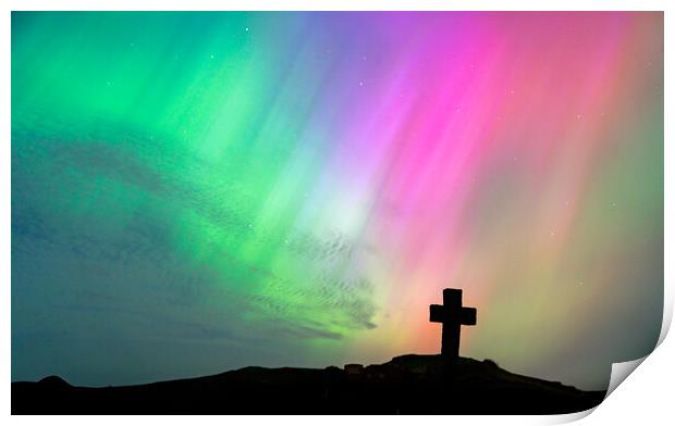 The Northern Lights in a graveyard on Anglesey Wales Print by Gail Johnson