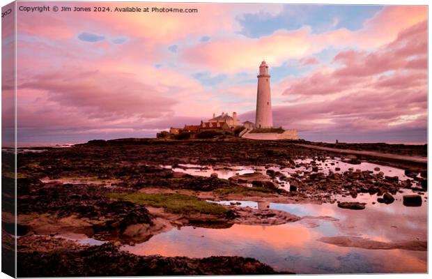 Pink and Blue sunrise at St Mary's Island Canvas Print by Jim Jones