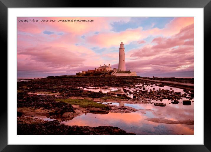 Pink and Blue sunrise at St Mary's Island Framed Mounted Print by Jim Jones